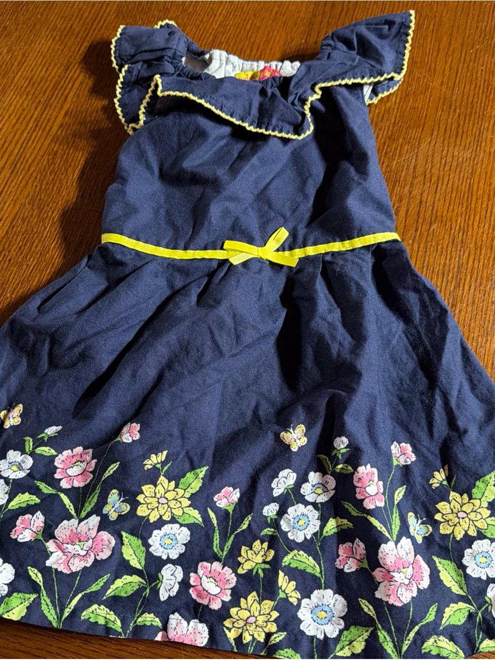 Penelope Mack Ltd. Navy Floral Ruffle-Trim Girls' Dress with Yellow Accent